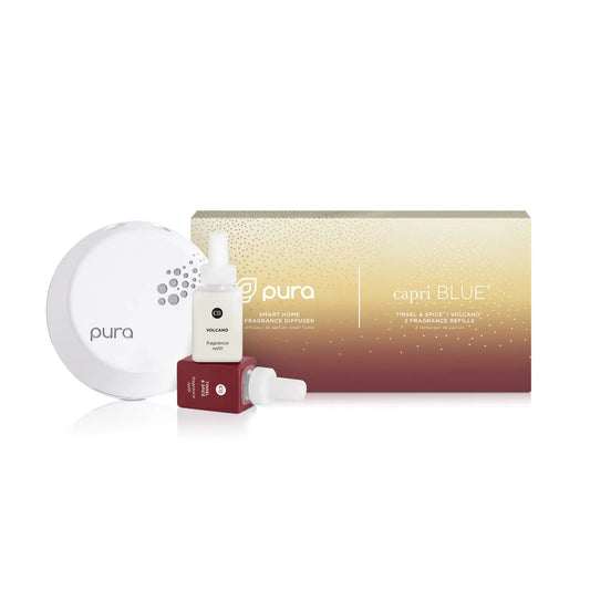 Capri 1 Tinsel & Spice Pura Fragrance Refill Vials - Fragrance Diffusers for HomeBlue Tinsel & Spice Pura Smart Home Plug-in Diffuser Kit - 1 Pura V3 Aromatherapy Diffuser + 1 Capri Blue Volcano and
